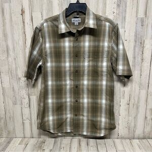 Carhartt Shirt Mens M Brown Red Plaid Button Up Short Sleeve Relaxed Cotton